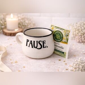 PAUSE. BREATHE. SIP. Ceramic Mug with Black Trim